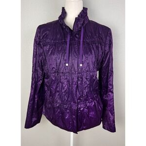 Chicos Jacket Womens Size‎ 1 Purple Long Sleeve Travel Zip Up Shiny